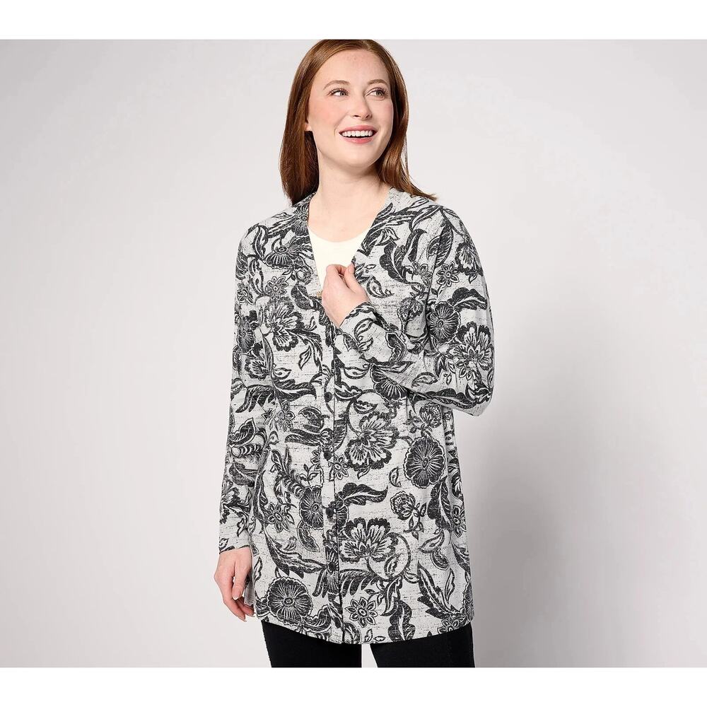 AnyBody Lounge Regular Cozy Knit Printed Cardigan Womens Size XXS Floral Boho